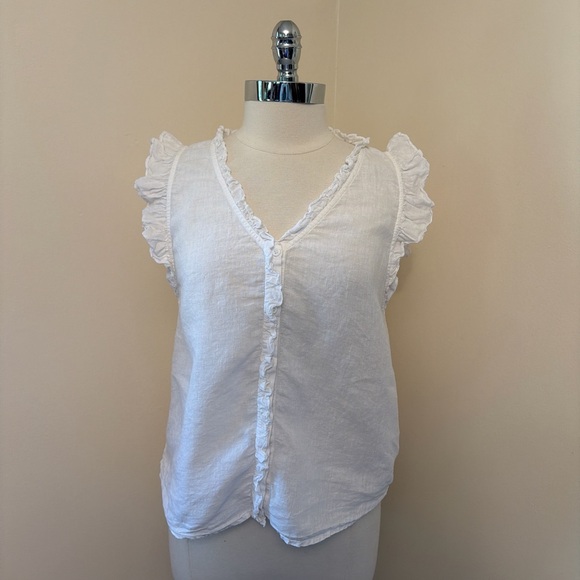 Outerknown Tops - Outerknown White Linen Sleeveless Ruffle Tank S